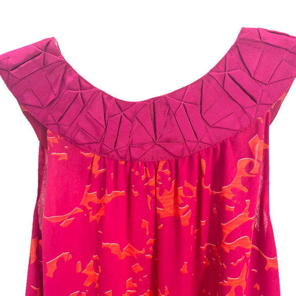 Cabi Pink Orange Print Tulle Hem Sleeveless Mini Shift Dress oversized Size XS - Picture 8 of 11